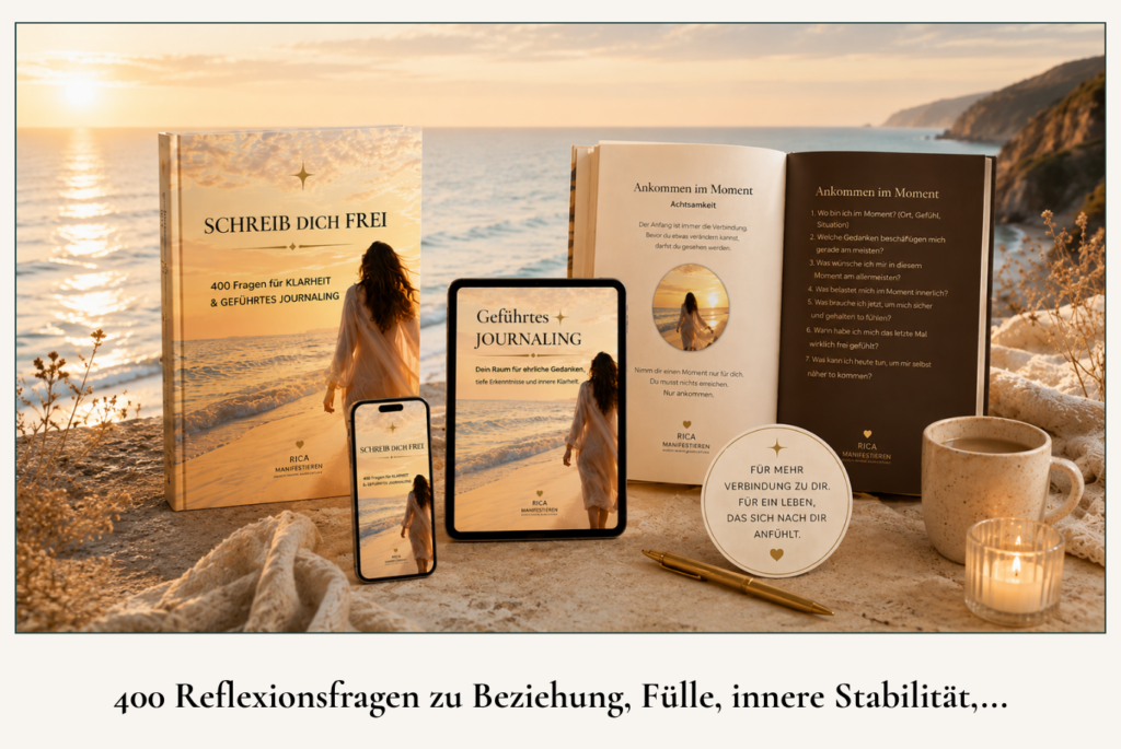Schreib dich frei, 400 Reflexionsfragen mit geführtem Journaling zu über 15 Lebensbereichen. Fülle, Liebe, Stabilität, Berufung, Gesundheit